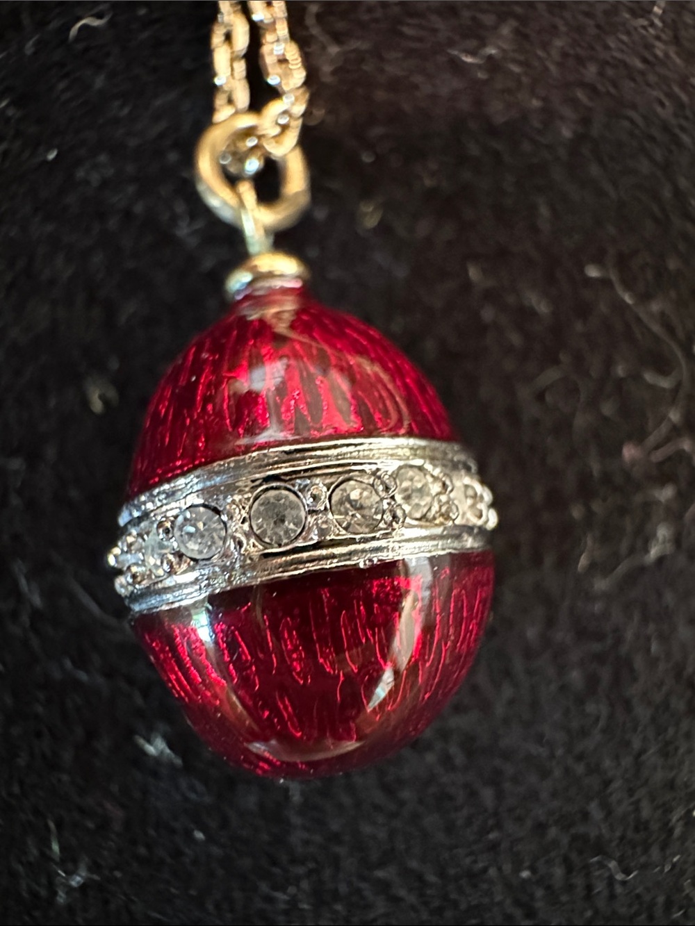 Tatiana Faberge Gold-Tone Necklace with Red Enamel Egg Pendant